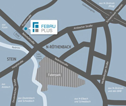 Anfahrtsskizze zum Standort von FEBRU PLUS