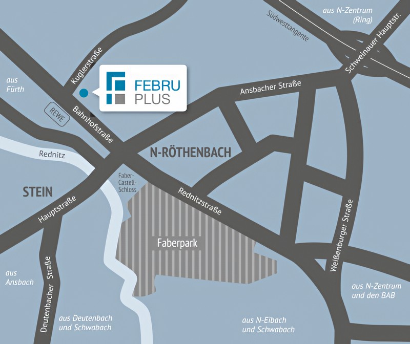 Anfahrtsskizze zum Standort von FEBRU PLUS