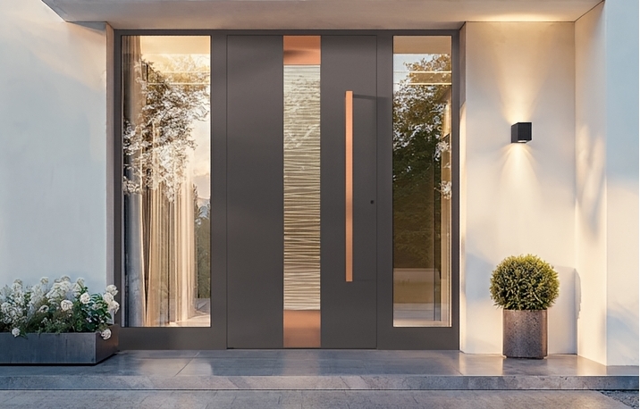 Moderne Haustür an der Fassade eines Einfamilienhauses