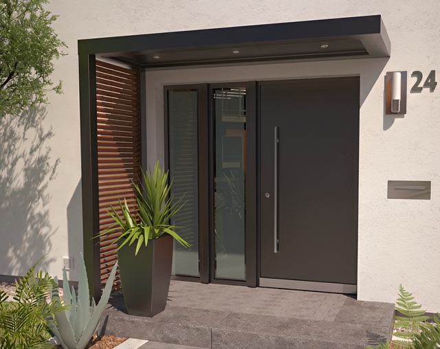 Glasvordach über einem Hauseingang